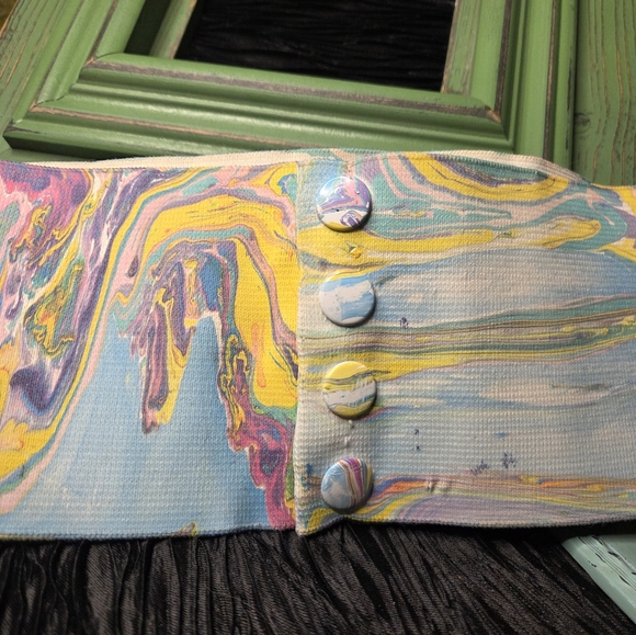 60s Vntg Multicolor Abstract Marble Dip Painted Women\'s Snap Belt main image 6